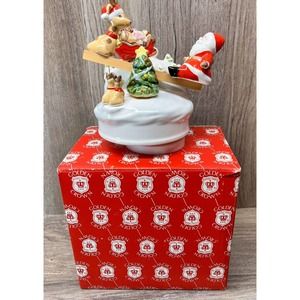 Ebeling & Reuss Musical Porcelain Spinning Santa & Deer Figurine Music Box 1984